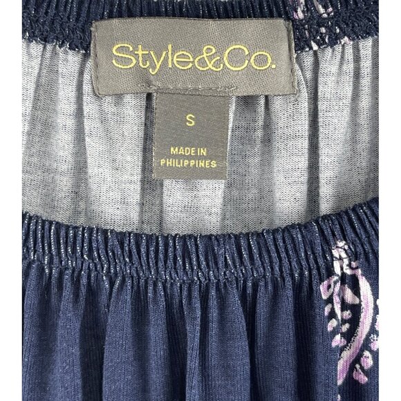 Style & Co. Small Shirring Top Blue Paisley Design Rayon & Spandex Blend - Picture 6 of 8